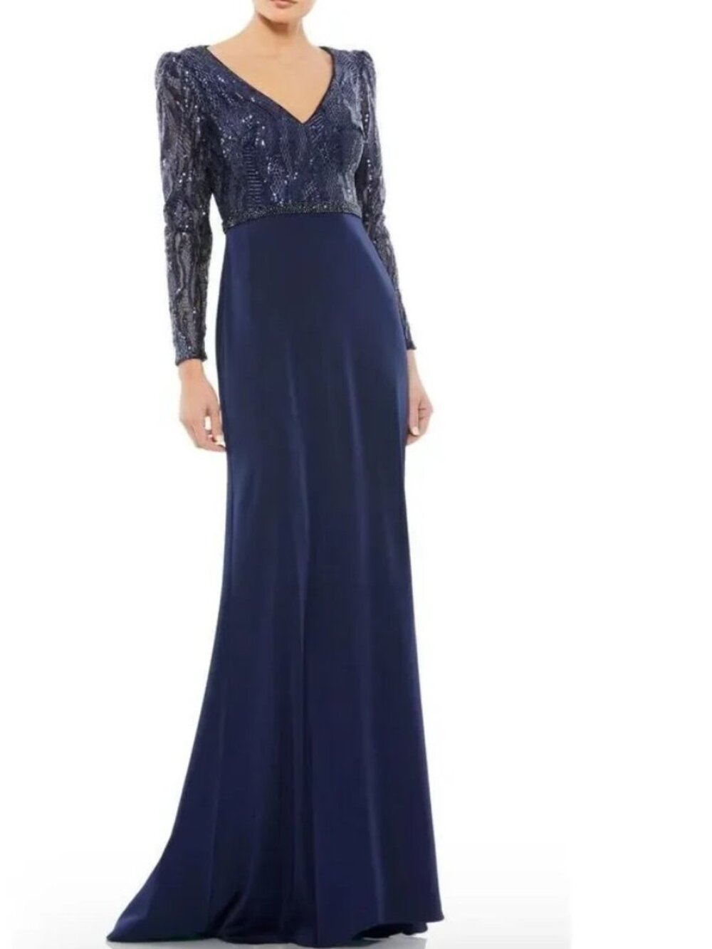 MAC DUGGAL 67887 Navy Embellished Long Sleeve Gown